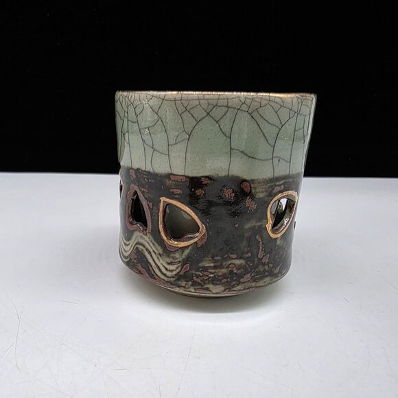 Vtg Otagiri Somayaki Stoneware Double Wall Crackle Green 6oz Tea Cup Japan - Picture 4 of 6
